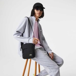 Black Lacoste Zip Crossover Bag | QESNRP-298