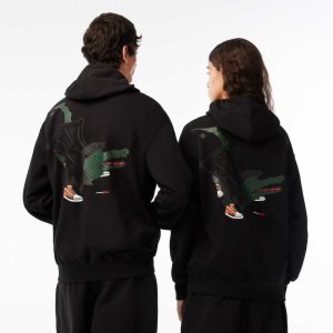 Black Lacoste x Netflix Loose Fit Hoodie | LKRNXZ-382