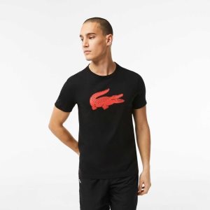 Black / Red Lacoste SPORT 3D Print Crocodile Breathable Jersey T-Shirt | EIJRSV-921