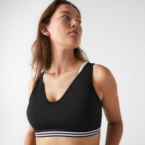 Black / White / Black Lacoste SPORT Contrast Accents Sports Bra | ZKBVSM-735