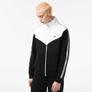 Black / White Lacoste Classic Fit Colorblock Zipped Sweatshirt | RBYIQM-643