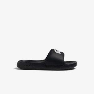 Black/White Lacoste Croco 1.0 Slides | VOTYJA-749