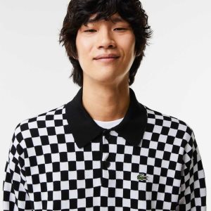 Black / White Lacoste Heritage Relaxed Fit Checkerboard Sweater | OVKFZI-532