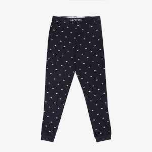 Black / White Lacoste Jersey Pajama Pants | PGCFHS-527