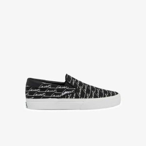 Black/White Lacoste Jump Serve Canvas Slip-On | WVQADP-108