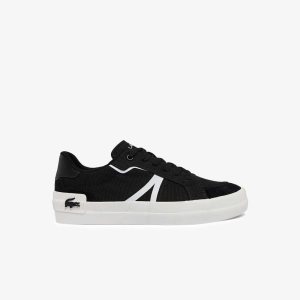 Black/White Lacoste L004 Canvas Sneakers | YHIBCA-819