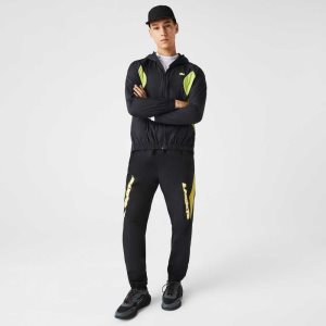 Black / Yellow Lacoste Heritage Regular Fit Color-Block Trackpants | WHXDFG-145