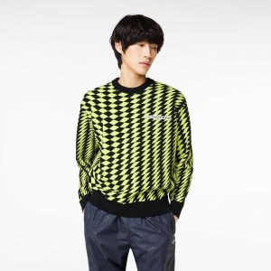 Black / Yellow Lacoste Relaxed Fit Jacquard Sweater | SWVULG-753