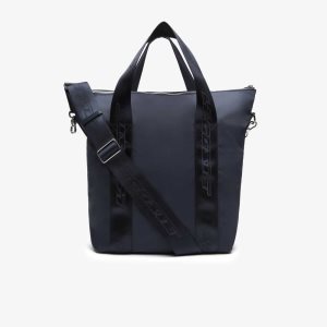 Bleu Nuit Blanc Lacoste Contrast Branding Tote Bag | JHTERM-819