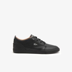 Blk/Blk Lacoste Bayliss Leather Perforated Collar Sneakers | XALYHE-875