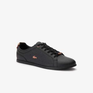 Blk/Blk Lacoste Rey Leather Lace-Up Sneakers | LJPTHK-054