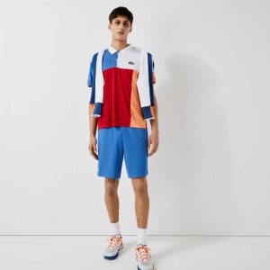 Blue / Black / White Lacoste SPORT Contrasting Elasticized Waist Jacquard Shorts | BQIXLR-379