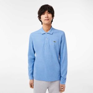 Blue Chine Lacoste Original L.12.12 Long Sleeve Heathered Cotton Polo | JFYZNV-351