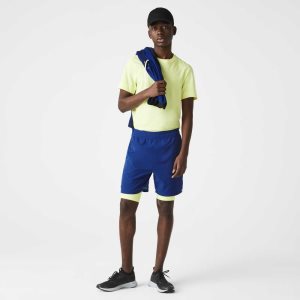 Blue / Flashy Yellow / White Lacoste SPORT Layered Shorts | KIQTNA-478