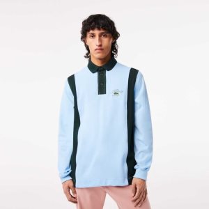 Blue / Green Lacoste Long Sleeve Organic Cotton Rugby Shirt | NHGDLC-137