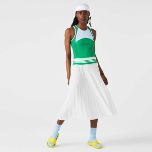 Blue / Green / White Lacoste Pleated Colorblock Tank Top Dress | FGBSUJ-943