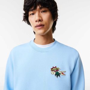 Blue Lacoste Badge Organic Cotton Sweatshirt | PDTSEX-642