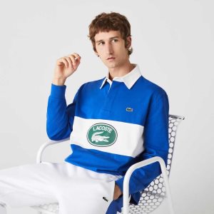 Blue Lacoste Branded Loose Fit Rugby Polo | BCQLUD-045