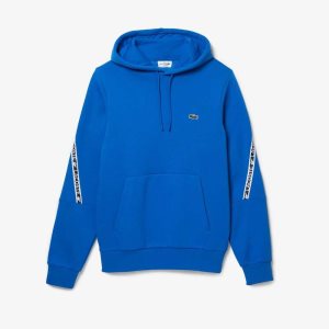 Blue Lacoste Classic Fit Printed Bands Hooded Sweatshirt | ESCWDA-291