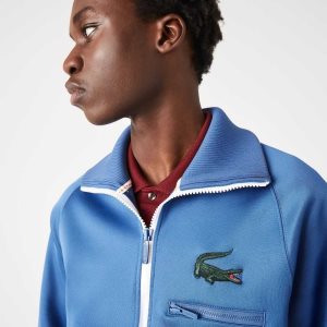 Blue Lacoste Crocodile Stand-Up Collar Zippered Jacket | JFYHPM-207