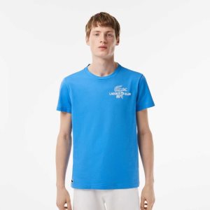 Blue Lacoste Golf Regular Fit Organic Cotton T-Shirt | QSEVOB-765