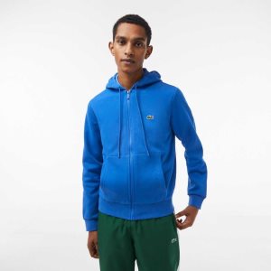 Blue Lacoste Kangaroo Pocket Fleece Zipped Sweatshirt | RACHVM-786