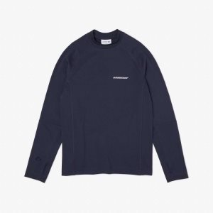 Blue Lacoste Long Sleeve Organic Cotton Slim Fit T-Shirt | CLQSFD-206