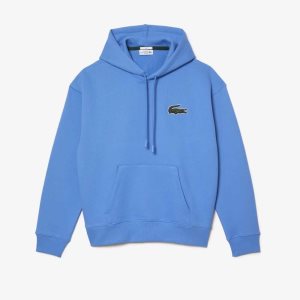 Blue Lacoste Loose Fit Hooded Organic Cotton Sweatshirt | QFROMS-758