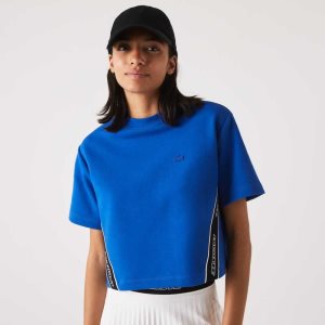 Blue Lacoste Loose Fit Printed Bands T-Shirt | QVBWRI-825