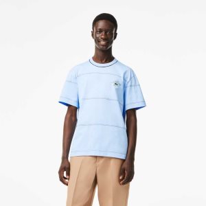 Blue Lacoste Organic Cotton Jersey Stripe T-Shirt | CVTFYX-976