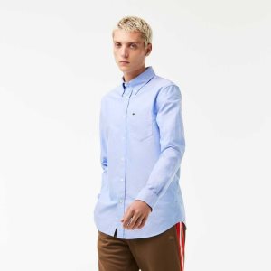 Blue Lacoste Regular Fit Oxford Cotton Shirt | XNSBCM-785