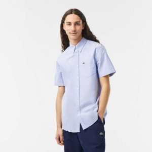 Blue Lacoste Regular Fit Oxford Cotton Shirt | ZGFRKY-592