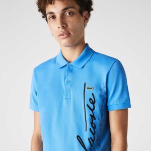 Blue Lacoste Regular Fit Signature Cotton Pique Polo | UAOCGQ-435