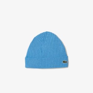 Blue Lacoste Ribbed Wool Beanie | IZCQHJ-975