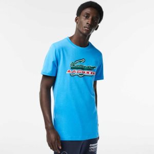 Blue Lacoste SPORT Regular Fit Organic Cotton T-Shirt | OVAEYW-402