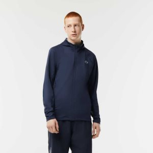 Blue Lacoste SPORT Zipped High-Neck Hooded Sweatshirt | UEHGNT-765