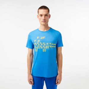 Blue Lacoste SPORT x Novak Djokovic Printed T-Shirt | HLFAEZ-873