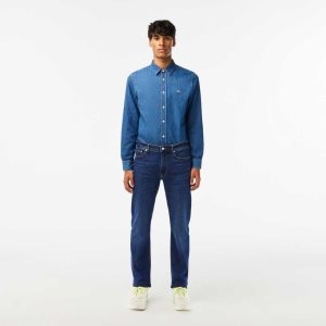 Blue Lacoste Slim Fit Stretch Cotton Denim Pants | USHJTE-051