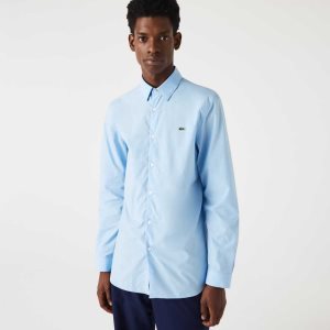 Blue Lacoste Slim Fit Stretch Cotton Poplin Shirt | ACIXJG-917