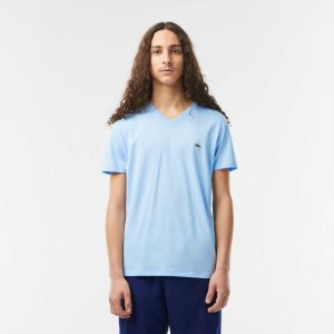 Blue Lacoste V-Neck Pima Cotton Jersey T-Shirt | ACQTUN-728