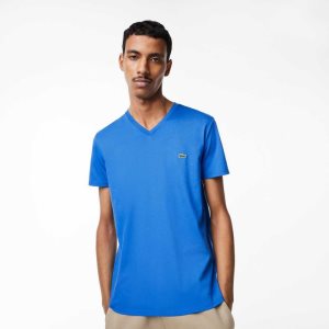 Blue Lacoste V-Neck Pima Cotton Jersey T-Shirt | LATRCY-539