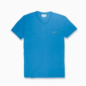 Blue Lacoste V-Neck Pima Cotton Jersey T-Shirt | RBMKGI-847