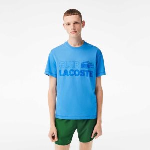 Blue Lacoste Vintage Print Organic Cotton T-Shirt | XDUVPO-328