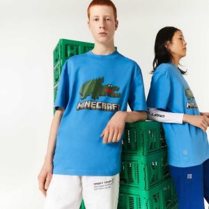 Blue Lacoste x Minecraft Print Organic Cotton T-Shirt | EBOJPN-381