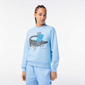 Blue Lacoste x Netflix Loose Fit Organic Cotton Fleece Sweatshirt | HJVTYQ-138