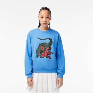 Blue Lacoste x Netflix Loose Fit Organic Cotton Fleece Sweatshirt | STAGPQ-138