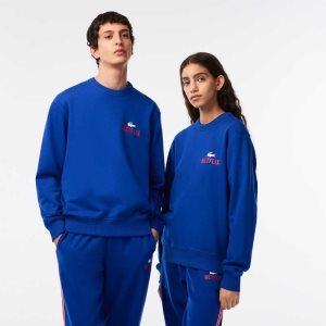 Blue Lacoste x Netflix Round Neck Print Back Sweatshirt | GTMWFP-712