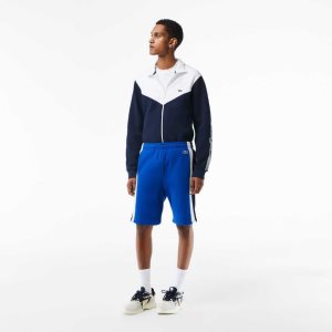 Blue / Navy Blue / White Lacoste Brushed Fleece Colorblock Shorts | IJTOVA-432