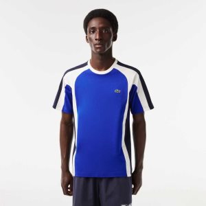 Blue / Navy Blue / White Lacoste Colorblock Cotton Jersey T-Shirt | WHBITR-521