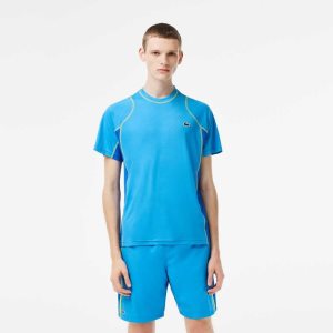 Blue / Yellow Lacoste Tennis T-Shirt in Tear Resistant Pique | ZWPMRQ-208